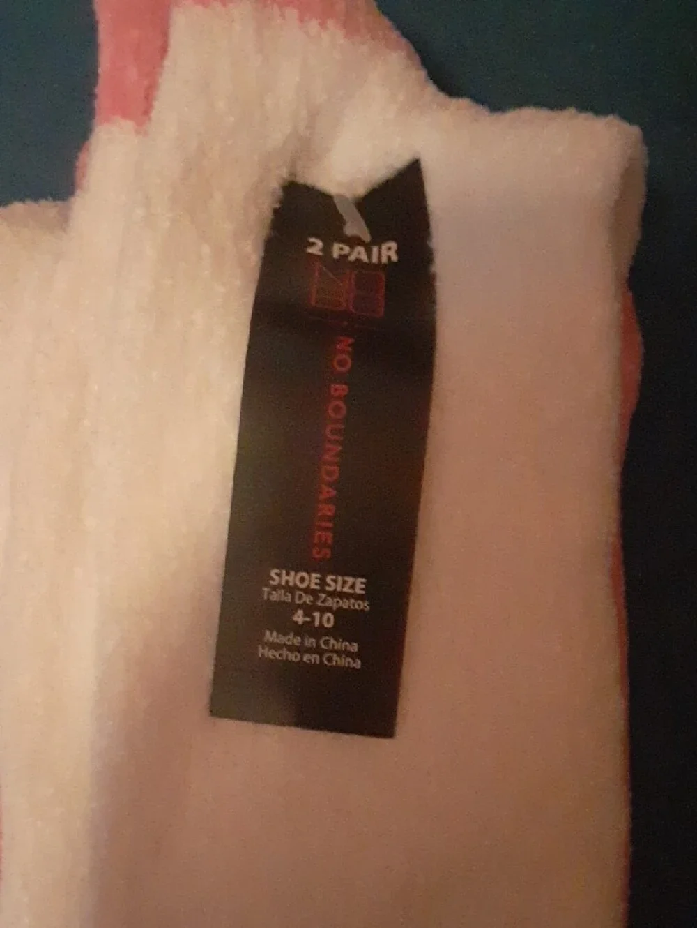 No Boundaries White Plush Crew Socks with Pink Pattern